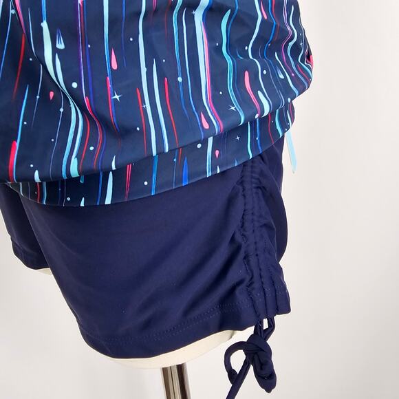 Yonique Women's Blue Blouson Tankini Set Side Shirred Boy Shorts Size L NWT - Picture 6 of 16